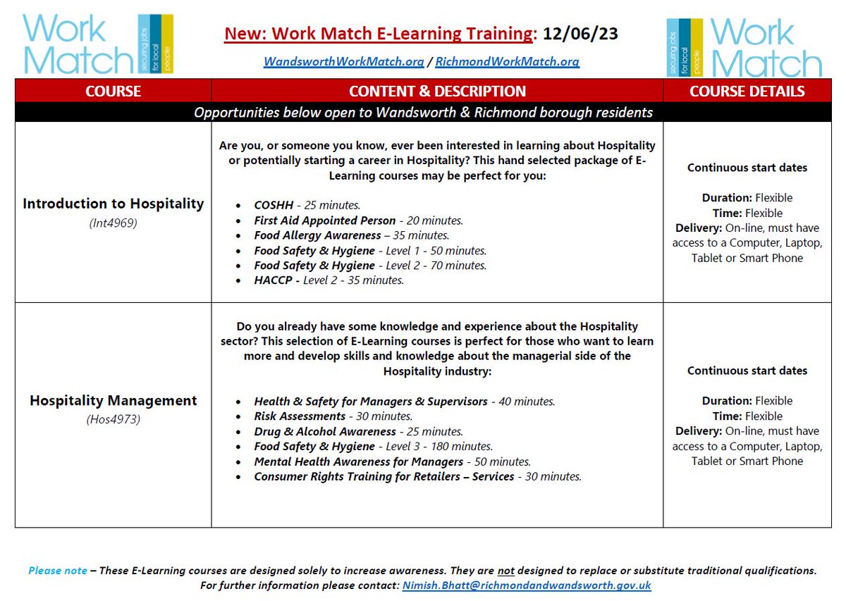 WorkMatchWrk's tweet photo. #Mondaymorning
#Richmond &amp; #Wandsworth residents can learn a new skill from the comfort of their home with our #elearning courses
#Hospitality, #Construction, #Management, #BusAdmin, #Care, #Cleaning, #Chlildcare
For details, our #Job #Vacancies &amp; to enrol https://t.co/Az4lnEgCJa https://t.co/tfipXtAgBl