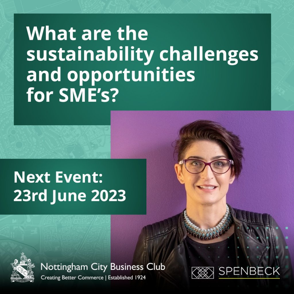 Join us this month for an inspirational Net Zero talk from Becky Valentine, co-owner at Spenbeck, networking, and a delicious two-course meal. All taking place Friday 23rd June, from 11.45 am at the Park Plaza. 

Book your seat! soci.es/csZ

#Nottingham