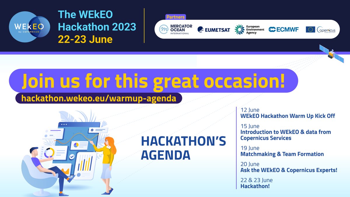 WEkEO_dias's tweet image. 📣 Are you looking for a team for the #WEkEOHackathon?

🎯 Join the Matchmaking &amp;amp; Team Formation on 19th June

💪 Connect with like-minded individuals

Register today 👉 tinyurl.com/57nn5eaj

#TeamFormation #Collaboration