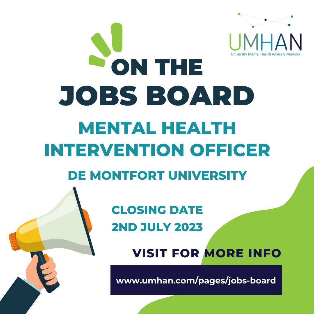 UMHAN (@umhanuk) on Twitter photo Another new post up on our #JobsBoard this week: Mental Health Intervention Officer at <a href="/DMULeicester/">dmuleicester</a>. Full advert here: umhan.com/pages/jobs-boa…
#UniMentalHealth #StudentMentalHealth #MentalHealthJobs #CurrentVacancies #StudentSupport #MentalHealthIntervention #DeMontfortUni Another new post up on our #JobsBoard this week: Mental Health Intervention Officer at <a href="/DMULeicester/">dmuleicester</a>. Full advert here: umhan.com/pages/jobs-boa…
#UniMentalHealth #StudentMentalHealth #MentalHealthJobs #CurrentVacancies #StudentSupport #MentalHealthIntervention #DeMontfortUni
