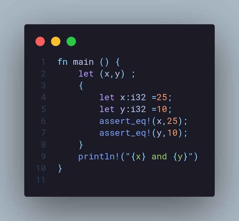 Notnoob_coder's tweet photo. 💻✨ Rust Variable Scoping &amp; Challenge ✨💻

Challenge: Modify the code to print the values of x and y correctly outside the inner scope.

Join for #100DaysOfCode and enhance your programming skills! 

#RustLang #VariableScoping #Challenge #100DaysOfCode #CodingJourney https://t.co/DWaY9GGw9B