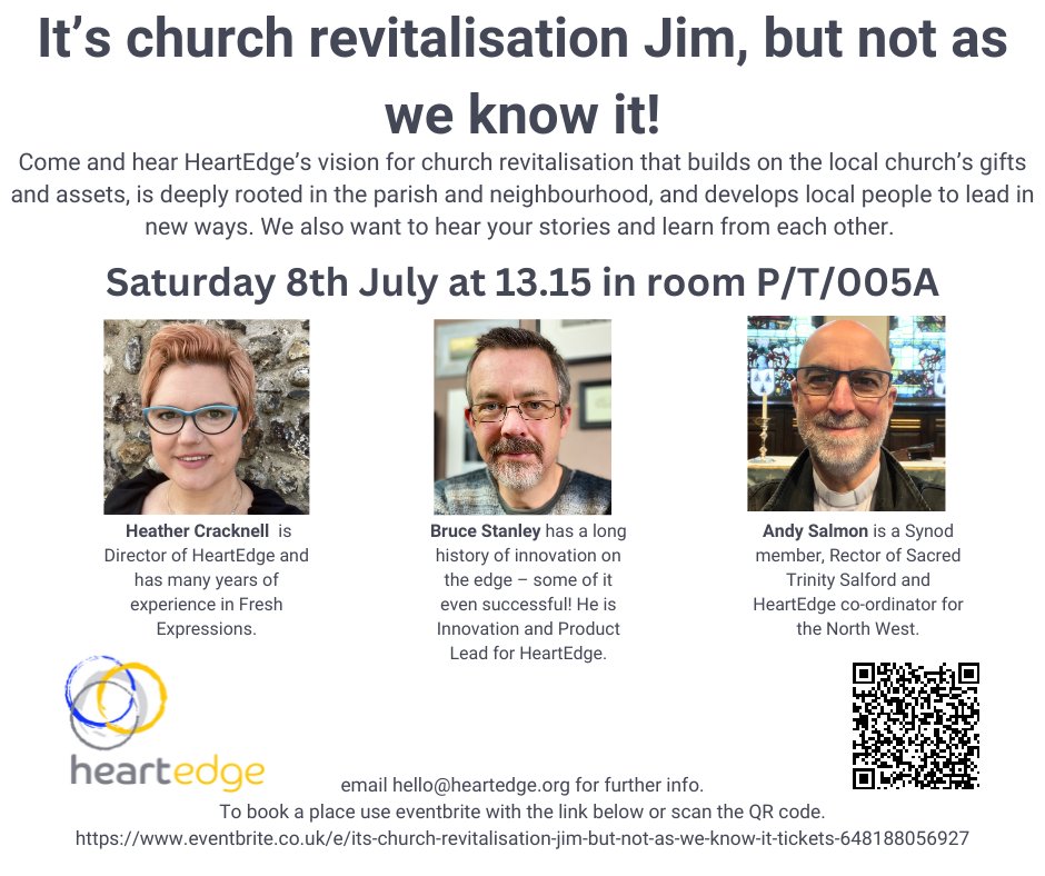For those who are on CofE General Synod, please do come along and join us on Saturday lunchtime. We'll have some interesting things to share and we'll be keen to listen to your thoughts on Church Revitalisation. Book in here: Heartedge-synod.eventbrite.co.uk