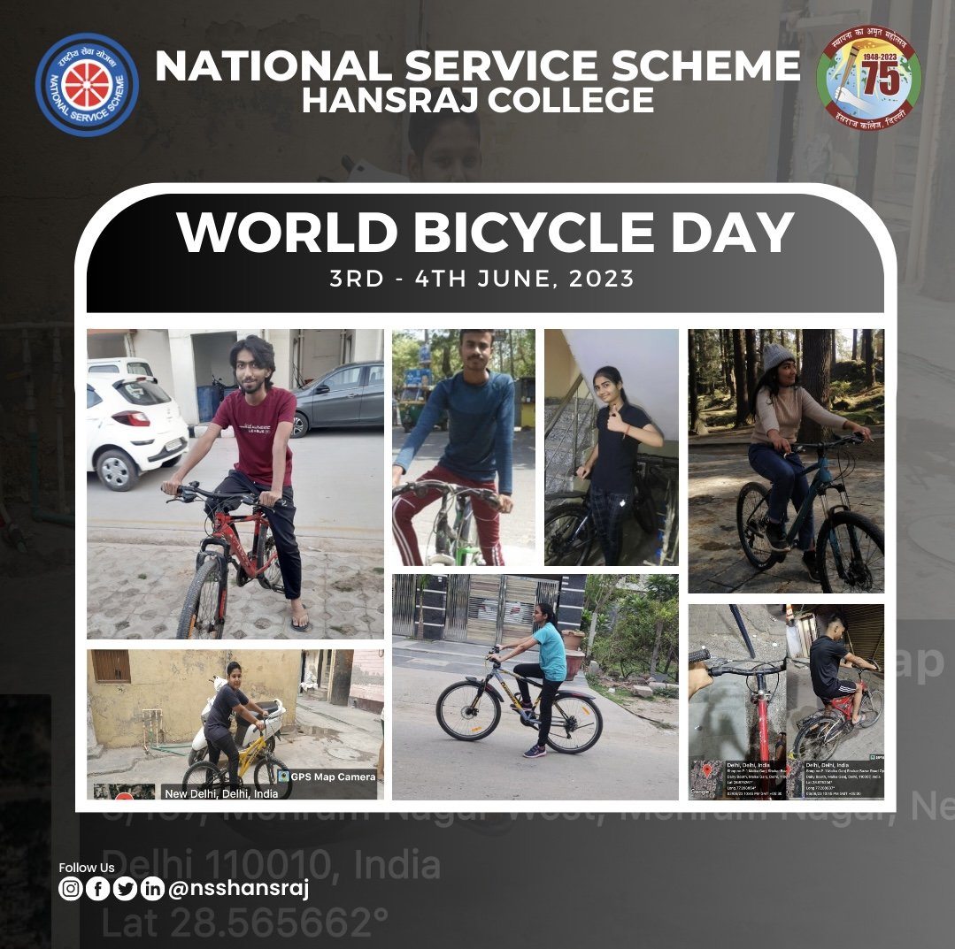 On the occasion of World Bicycle Day, we at NSS hansraj organised an online event on 3rd and 4th June 2023, to foster the cycling culture and associated health benefits among people.
#Bicycleday