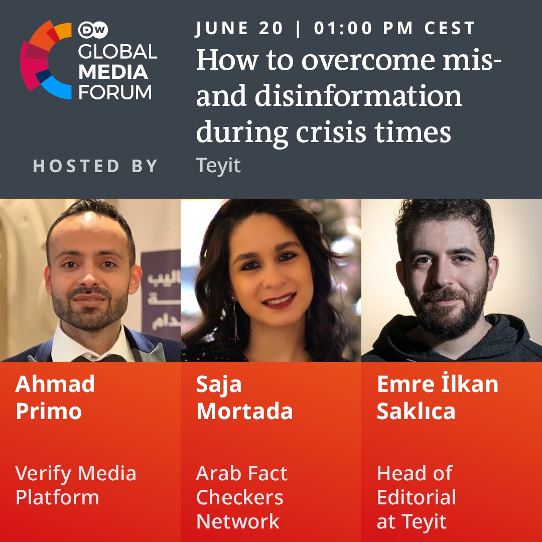 DW Global Media Forum (@dw_gmf) on Twitter photo During natural disasters like #earthquakes, fact-checkers can save lives. 🫨ℹ️🚑
Learn how to deliver reliable information during crises at this #GMF23 partner session by <a href="/Teyitorg/">Teyit</a> with <a href="/PrimoAhmad/">أحمد بريمو 🇸🇾 Ahmad Primo</a>, <a href="/MortadaSaja/">Saja H. Mortada</a> and <a href="/EmreSaklica/">Emre İlkan Saklıca</a>.
More info & tickets 👉🏽 gmf-event.com/program-detail… During natural disasters like #earthquakes, fact-checkers can save lives. 🫨ℹ️🚑
Learn how to deliver reliable information during crises at this #GMF23 partner session by <a href="/Teyitorg/">Teyit</a> with <a href="/PrimoAhmad/">أحمد بريمو 🇸🇾 Ahmad Primo</a>, <a href="/MortadaSaja/">Saja H. Mortada</a> and <a href="/EmreSaklica/">Emre İlkan Saklıca</a>.
More info & tickets 👉🏽 gmf-event.com/program-detail…