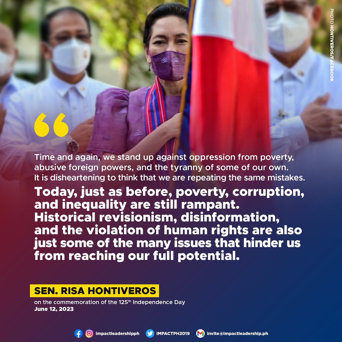 'STAND FOR A MORE JUST AND EQUITABLE SOCIETY' 🇵🇭

Sen. Risa Hontiveros commemorates the 125th #IndependenceDay remembering the sacrifices made by our ancestors. #ArawNgKalayaan

m.facebook.com/story.php?stor…