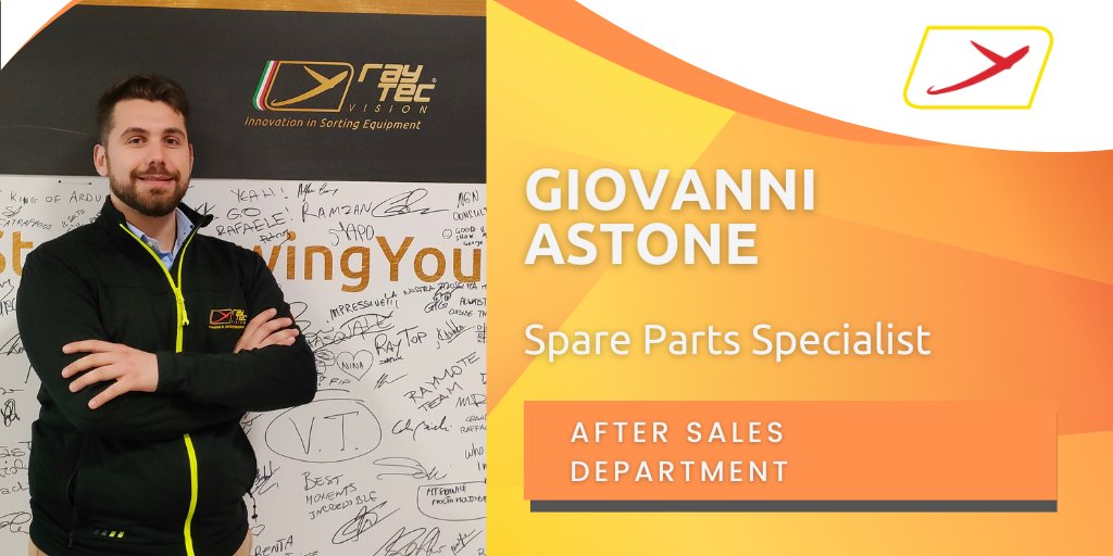 Raytec_Sorting's tweet image. Welcome aboard Giovanni!
We are happy to introduce our new colleague 𝗚𝗶𝗼𝘃𝗮𝗻𝗻𝗶 𝗔𝘀𝘁𝗼𝗻𝗲, Spare parts specialist. Thanks to his long previous experience, he will surely support our after sales department.
.
#RaytecVision #sortingtechnology #sortingequipment