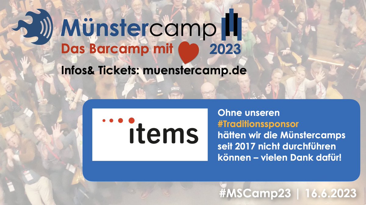 MuensterCamp's tweet image. Am Freitag gibt's die 6. Auflage unseres Camps – ohne unsere Sponsoren @husare_ , #Onacy, @codingms & @items_GmbH hätten wir seit 2017 keine Camps durchführen können. Herzlichen Dank für Euren Support! Übrigens. Tickets für das #MSCamp23 gibt's hier: bit.ly/TicketsMSCamp23