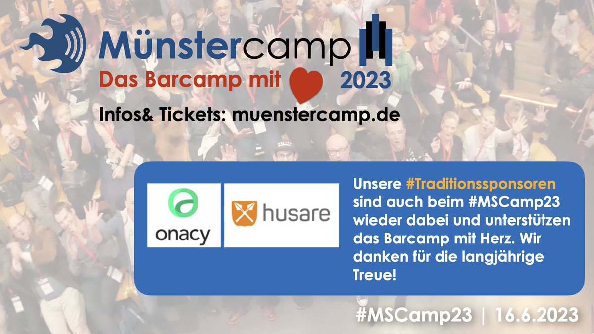 MuensterCamp's tweet image. Am Freitag gibt's die 6. Auflage unseres Camps – ohne unsere Sponsoren @husare_ , #Onacy, @codingms & @items_GmbH hätten wir seit 2017 keine Camps durchführen können. Herzlichen Dank für Euren Support! Übrigens. Tickets für das #MSCamp23 gibt's hier: bit.ly/TicketsMSCamp23