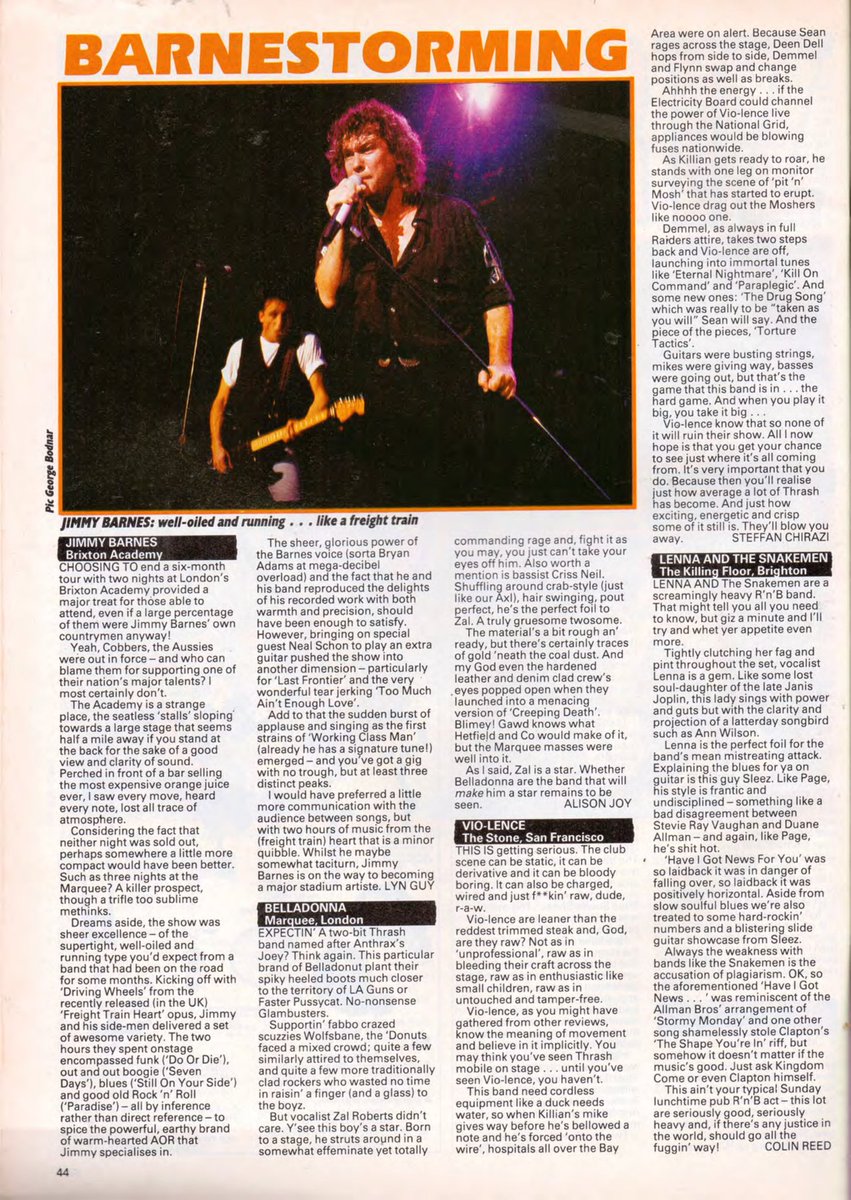 June 11, 1988

KERRANG KONCERTZ: JIMMY BARNES, BELLADONNA, VIO-LENCE, LENNA AND THE SNAKEMEN