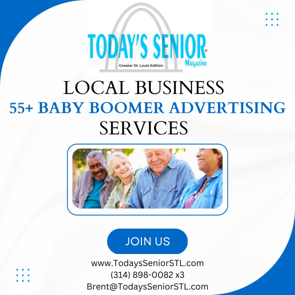 #StLouis businesses looking for an AFFORDABLE & EFFECTIVE vehicle to reach 55+ #babyboomers #seniors: Today's Senior Magazine-Greater St Louis Edition!
TodaysSeniorSTL.com

#314together #stlmade #kirkwood #chesterfieldmo #ballwin #stcharlesmo #ofallon #wentzvillemo #stl