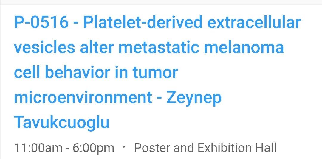 #EACR2023 started today!
Come and chat with me about platelet-derived extracellular vesicles and their possible roles on metastatic melanoma behavior during wednesday's poster session (P-0516)!☺️