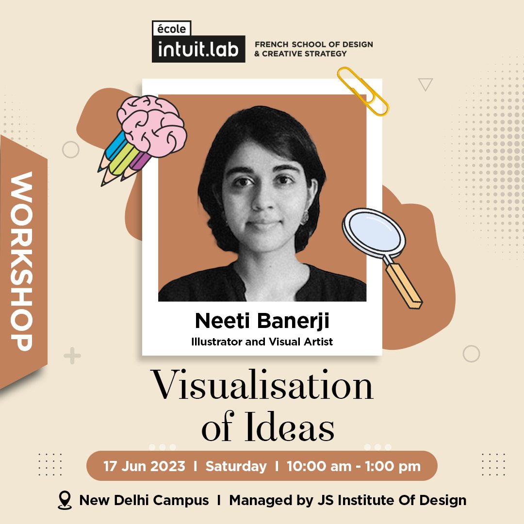 Join Neeti Banerji, for an exciting workshop on "Visualisation of Ideas".

Date: 17th June, 2023
Time: 10 am – 1 pm
Venue: JS Institute of Design

Talk to a Counsellor: +91 9667741499
Register here: tinyurl.com/2ln87sed

#workshop #visualization #VisualArt