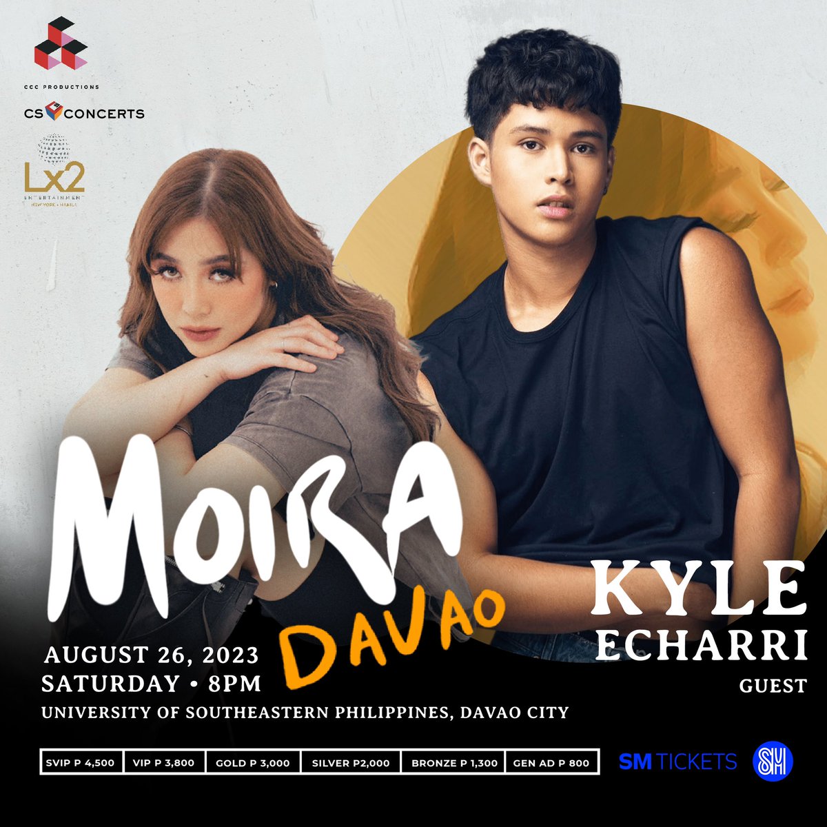 Lx2Ent's tweet photo. Want to see our favorite "hugot" artist sing and groove a little? Moira will perform alongside multi-talented The Voice Kids star and actor Kyle Echarri in Davao on August 26, 2023.
#MoiraInDavao #CCCProductions #CSConcerts #Lx2Entertainment https://t.co/ch2utaea8w