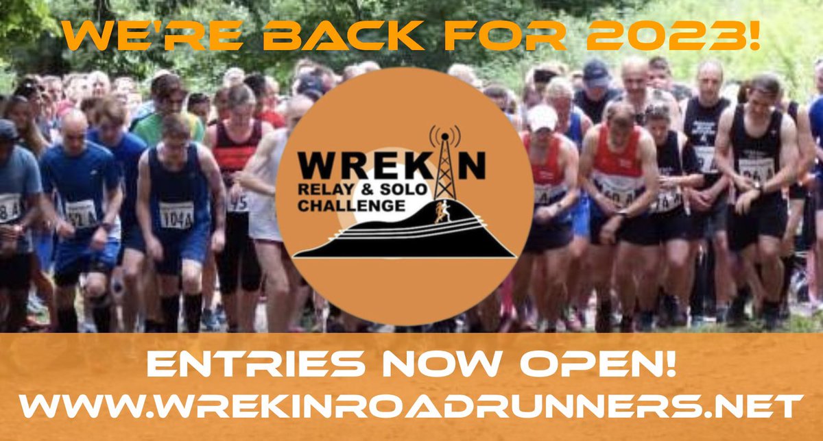 The Wrekin Relay Challenge is back for 2023!  🥳 Entries are now open, this years event features chip timing for team and solo entrants! ⏳ - For more information and entry visit wrekinroadrunners.net