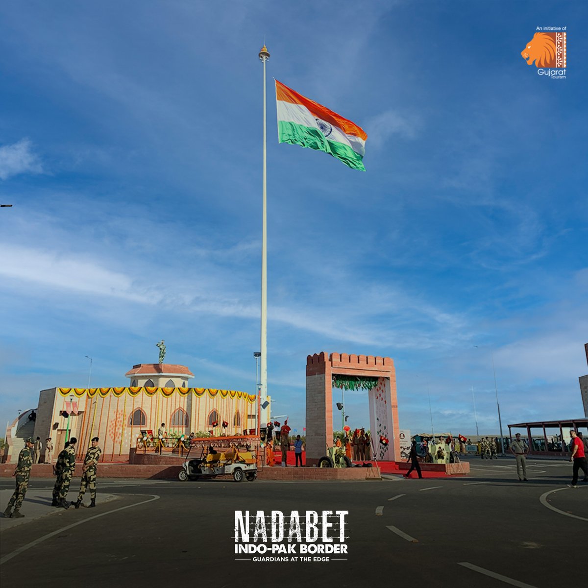 Stand tall with pride and honour, as we raise our flag high in the air. With every step you take, the reverberating beat of our nation's heart fills your soul

#flag #indianflag #patriotic #visitnadabet #IndoPakBorde #gujarattourism #exploregujarat #incredibleindia