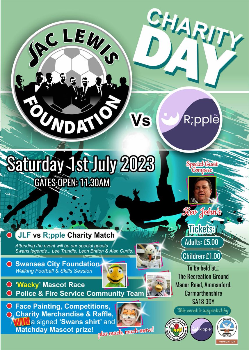 JacLewisFdn's tweet image. Don&apos;t miss out on the exciting activities at the Jac Lewis Foundation Charity Football Game! The co-main event will be a Mascot race, keep an eye out for tomorrow’s post to see the line up!   #JLFCharityDay ⚽️💜💚
