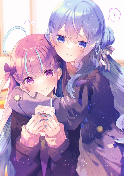 あくすい(*˘︶˘*).。.:*    お題箱から、「制服すいちゃんに飲みかけリンゴジュース飲む?って感じのシチュ」 #あくあーと #ほしまちぎゃらりー