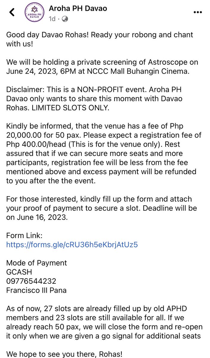 lbd_aroha's tweet photo. Davao arohas! 📣📣📣

Stargazer: Astroscope viewing party in DAVAO NCCC Mall buhangin this June 24! 400 pesos ticket (for now), non profit po ito. But if maabot 50+ people, pwede pa ma lower ang price 🥺

170+ seating capacity ng cinema so the more the merrier! DM for more deets~ https://t.co/qGRjTUVdKe