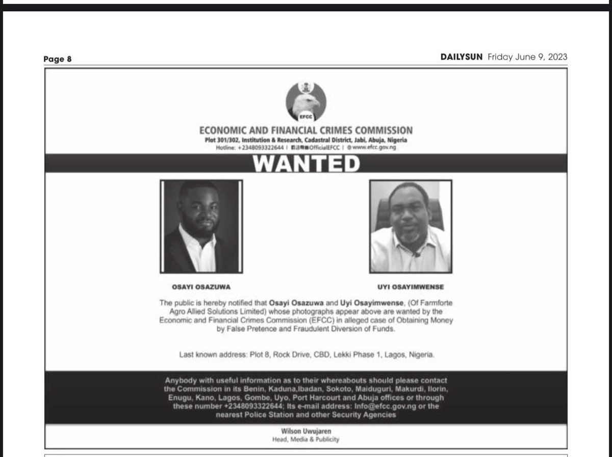 ChinaksOfLagos's tweet photo. All these other agric scheme founders should be dealt with like the Agropartnerships guys o. Imagine not being able to account for billions of Naira! #Agropartnerships https://t.co/V1uBNu4YSv
