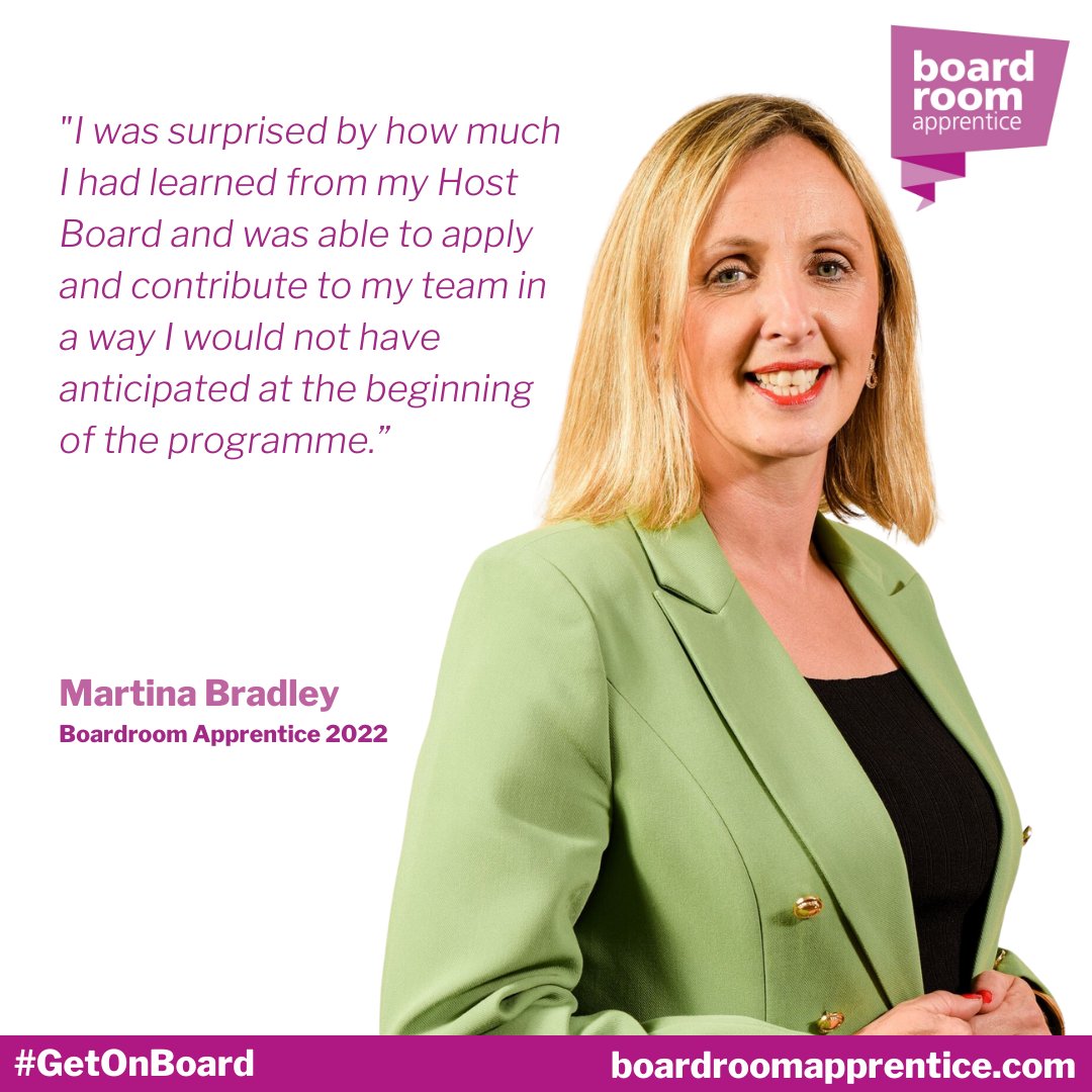 Meet Martina Bradley, the 2022 Boardroom Apprentice who was placed on the board of <a href="/NHSCTrust/">Northern Trust</a>

Boardroom Apprentice is a 12-month board learning programme that enables a diversity of new people to share their skills with boards👉  boardroomapprentice.com

#GetOnBoard