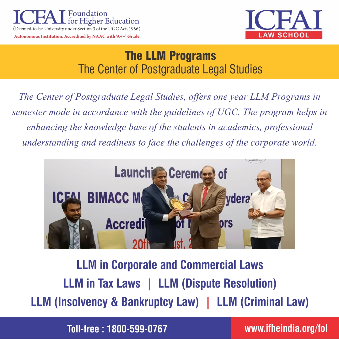 IcfaiLaw's tweet image. Admissions are open at ICFAI Law School, Hyderabad, for LLM in Corporate and Commercial Law, LLM in Tax Law, LLM (Dispute Resolution), LLM (Insolvency &amp;amp; Bankruptcy Law), and LLM (Criminal Law).

Apply Now @ bit.ly/408TwkA

#ICFAILawSchool #Hyderabad #LLMPrograms #TaxLaw
