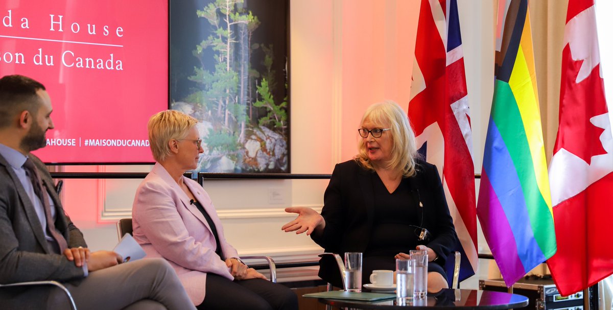 #CanadaHouse was honoured to hear from @MDouglas_YOW & @caz_paige on the pain & progress of #LGBTI rights in the military and beyond. As LGBTI rights continue to be challenged around the world, these conversations and the sharing of lessons learned are more important than ever.🌈