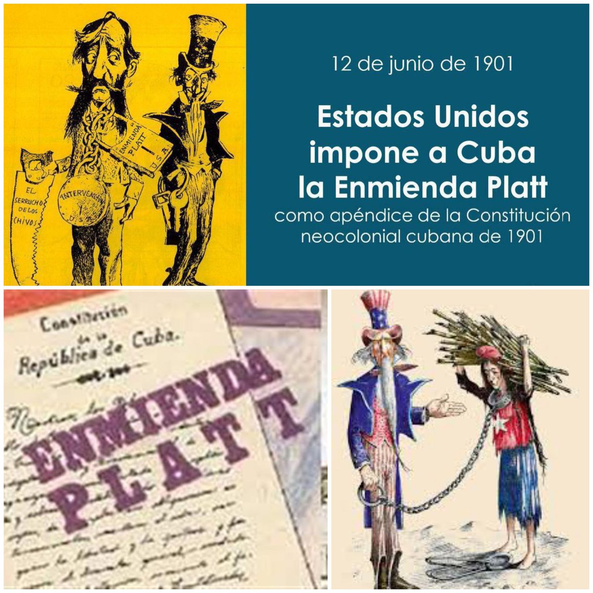 #Fidel “Aunque después de la oportunista intervención del naciente imperio norteamericano, Cuba fue cedida por el poder colonial a EE.UU, y nos impusiera una enmienda constitucional, hoy constituye un pueblo libre que defiende con honor su independencia". #CubaViveEnSuHistoria