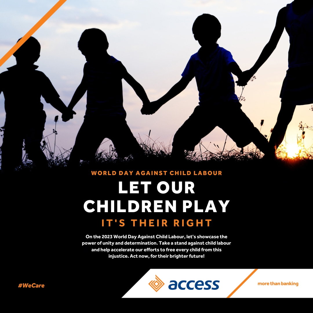 Let's create a world where children are free to learn, play, and grow. 
Say NO to child labour and empower children with knowledge today. 

#AccessBank #Morethanbanking #WorldAgainstChildLabourDay
