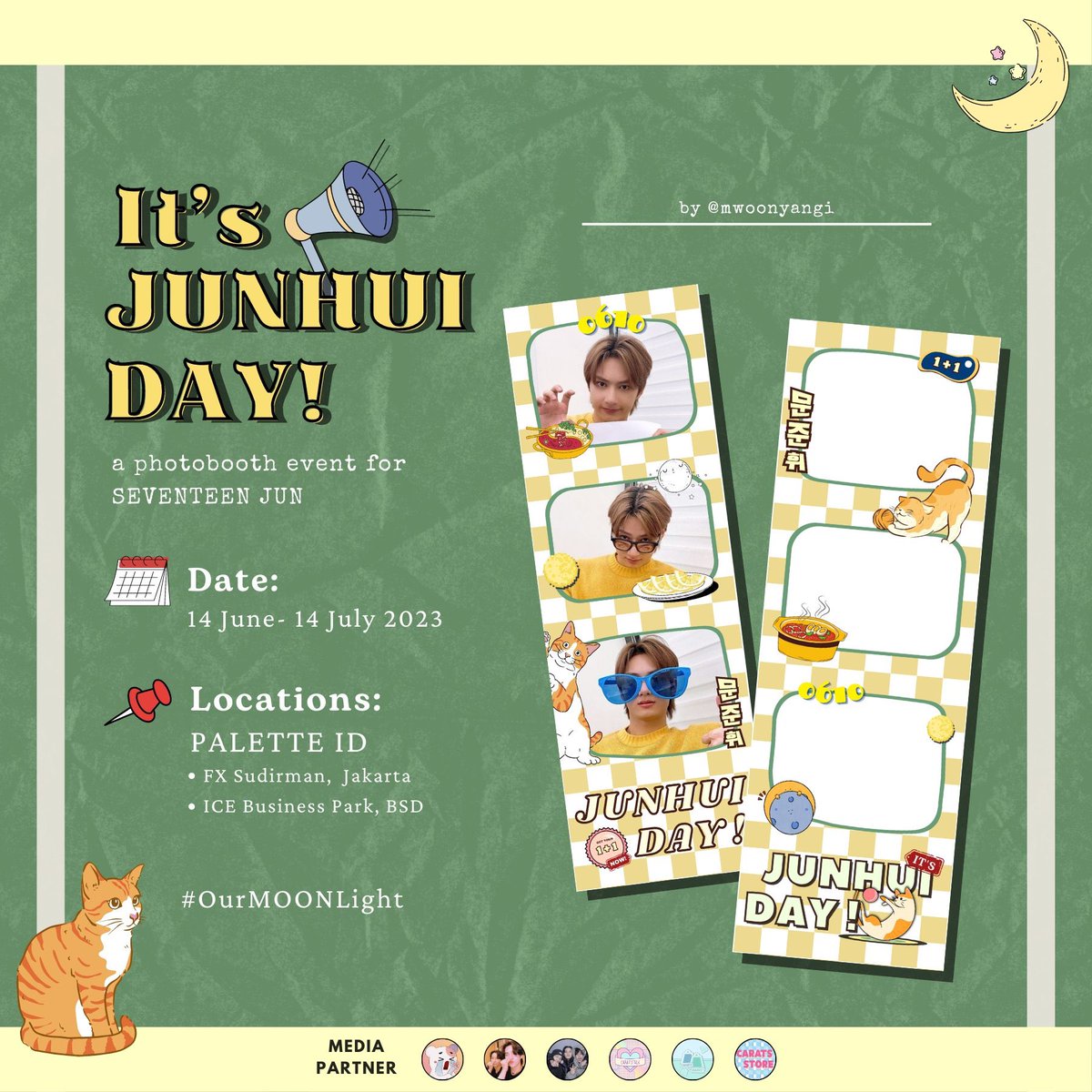 natanattda's tweet photo. —IT'S JUNHUI DAY
a photobooth event for SEVENTEEN JUN
by @mwoonyangi 

Available at:
📍snaplab 🗓️9 June - 3 July
📍@palette_id 🗓️14 June - 14 July
(details are on poster)

[rt &amp; likes are very appreciated]
if you use our frame kindly tag us and use #OurMOONLight, thankyou! https://t.co/u6U5PLgAuZ