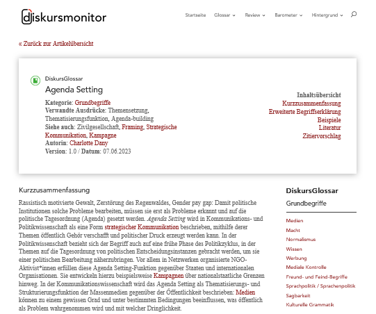 Die politische #Tagesordnung kann wichtigen Themen Aufmerksamkeit verschaffen – ist aber auch immer eine Entscheidung gegen andere Themen. C. Dany <a href="/charlo_da/">Charlotte Dany</a> beleuchtet Strategien, Chancen und Probleme des #Agenda Settings im neusten DiMo Artikel: diskursmonitor.de/glossar/agenda…