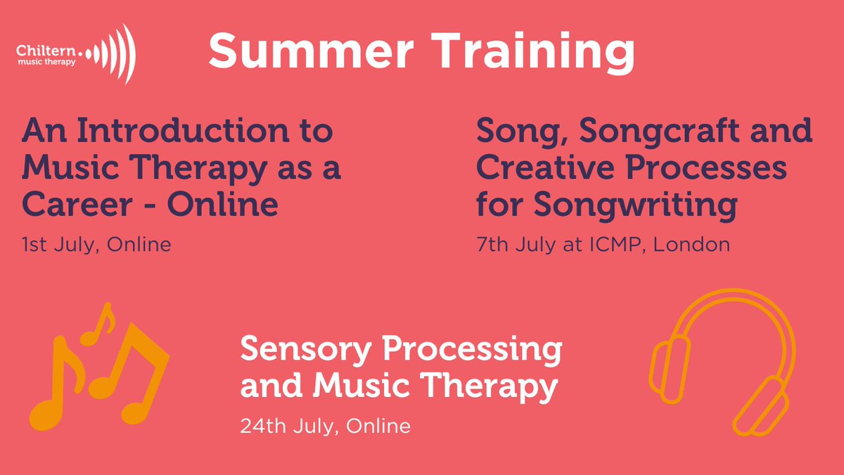 ☀️Summer Trainings☀️
We have lots of training events coming up in July from #Songwriting to #SensoryProcessing in music therapy.
Check out our website and book your place 👉 bit.ly/3oKOWMu

#Training #CPD #MusicTherapy
