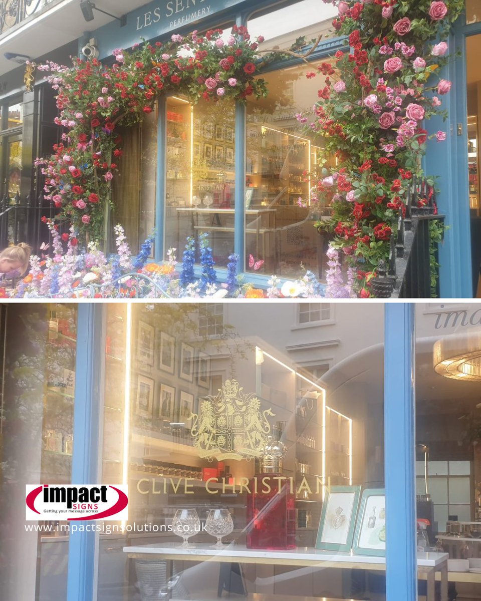 impact1994's tweet photo. 🌺Blooming lovely window graphics! We installed these graphics early one morning before Chelsea Flower show started in London. We were asked to produce them by the company setting up the incredible flower display at Les Senteurs. Want to add graphics to your window?☎️01296 488902 https://t.co/50obrdGiNO