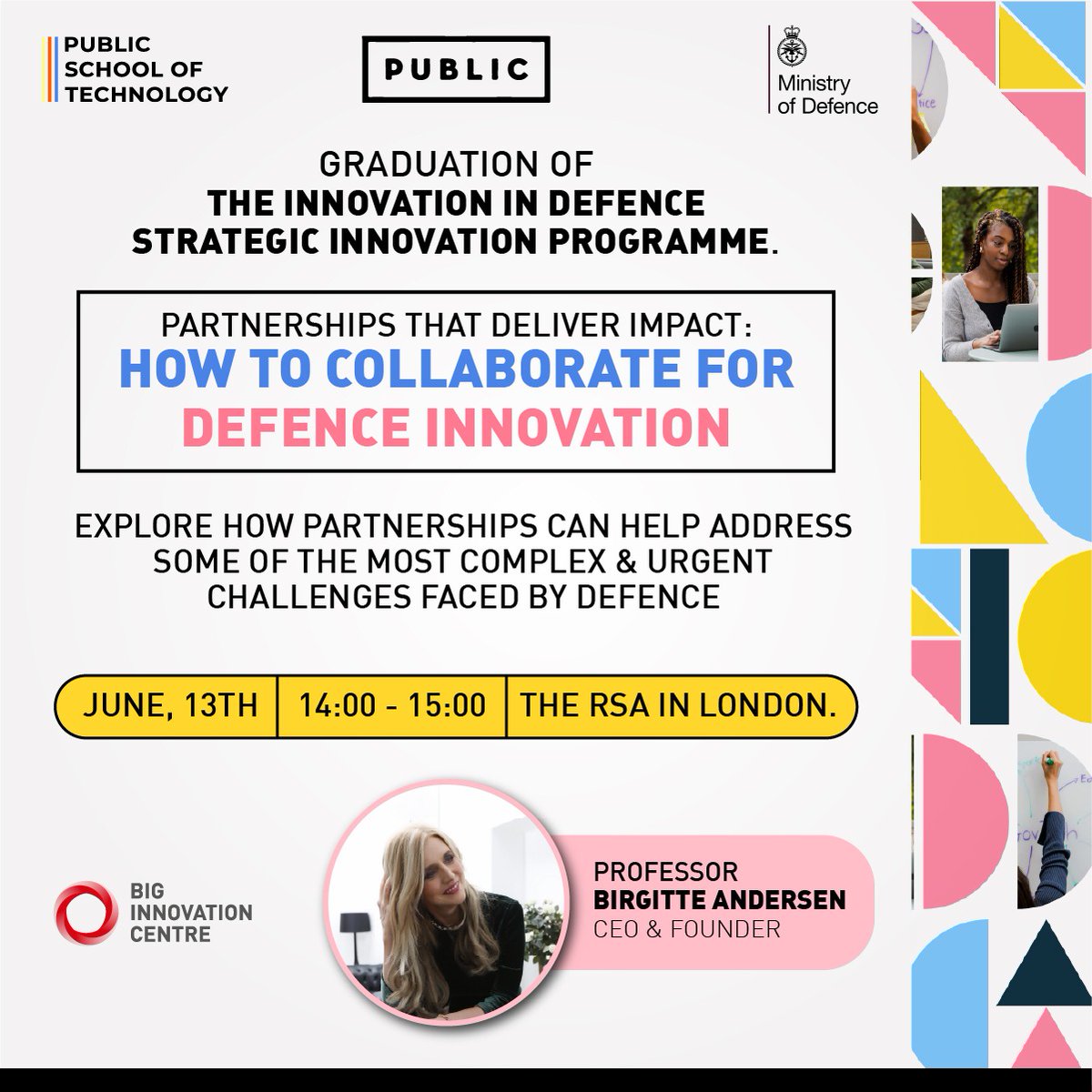 Excitedly looking forward to the enlightening panel discussion at the PUBLIC School of Technology and the UK @DefenceHQ of Defence at the @theRSAorg . public.io The session promises to delve into topics such as AI, autonomous weapons, and emerging technologies.