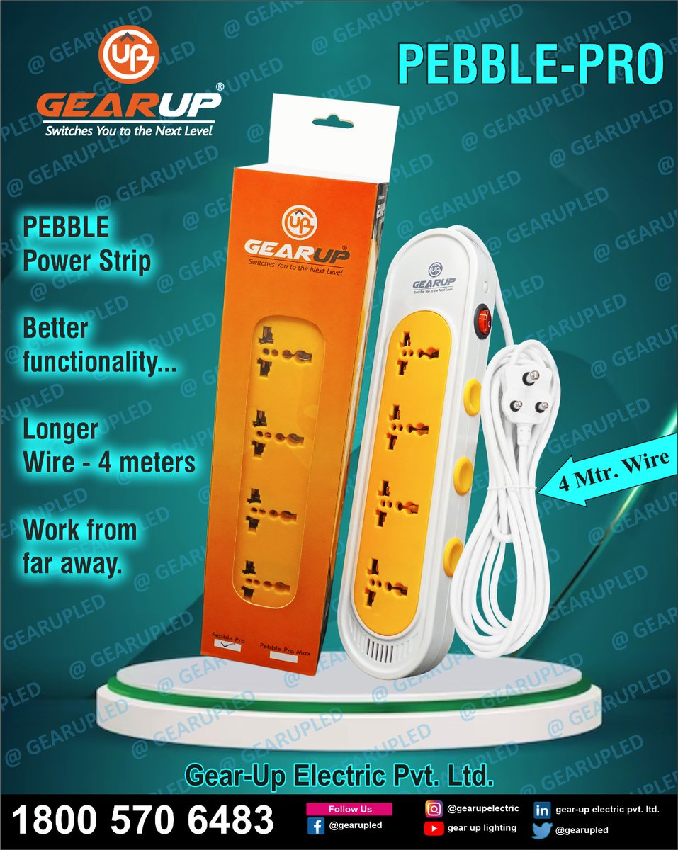 gearupled's tweet image. Your work station does not need to be near a wall socket. Extend your distance from the walls... Use Pebble Pro Power Strip with 4 MTR. Wire.
#spikeguard #extensionboard #extensioncord #homeaccessories #Accessories #Trending #smartelectricalcreation #gearup #gearuplighting