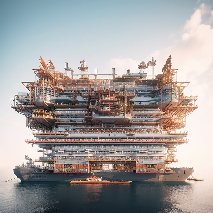 kaveh najafian conjures an eco-system of AI-generated megaships abandoned at sea designboom.com/art/kaveh-naja…