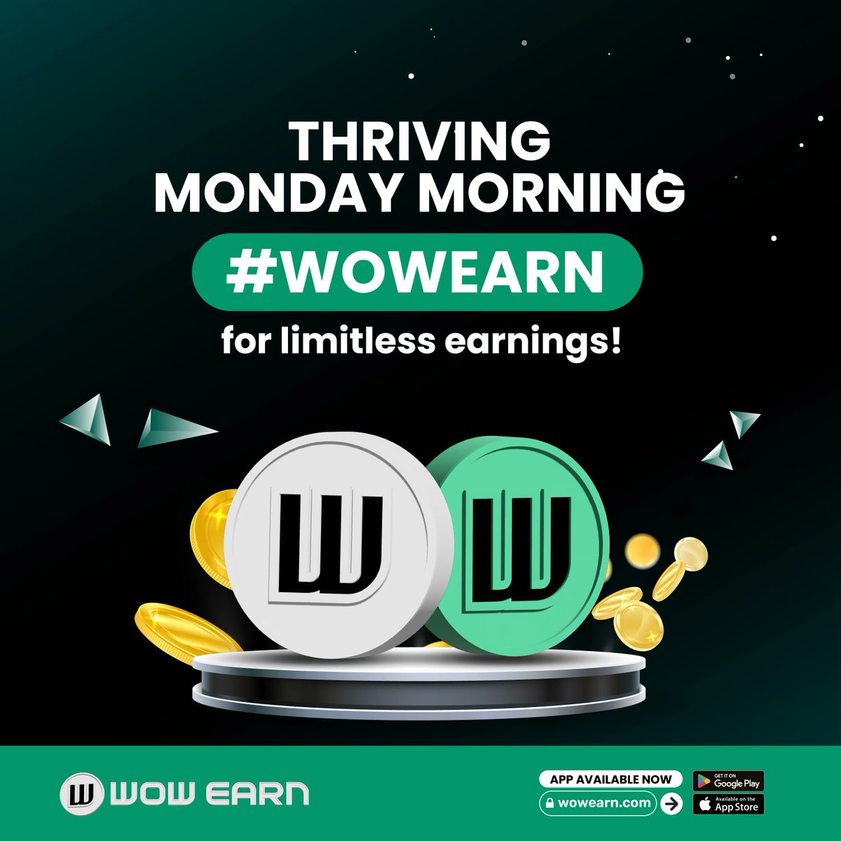 🌟 Rise and shine, Twitterverse! ✨ 
Transform Your Monday Mornings into Thriving Opportunities and Unstoppable Earnings with WOW EARN! 
Let's Make This Monday a Masterpiece! 💪 
#WOWEARN #DeFi