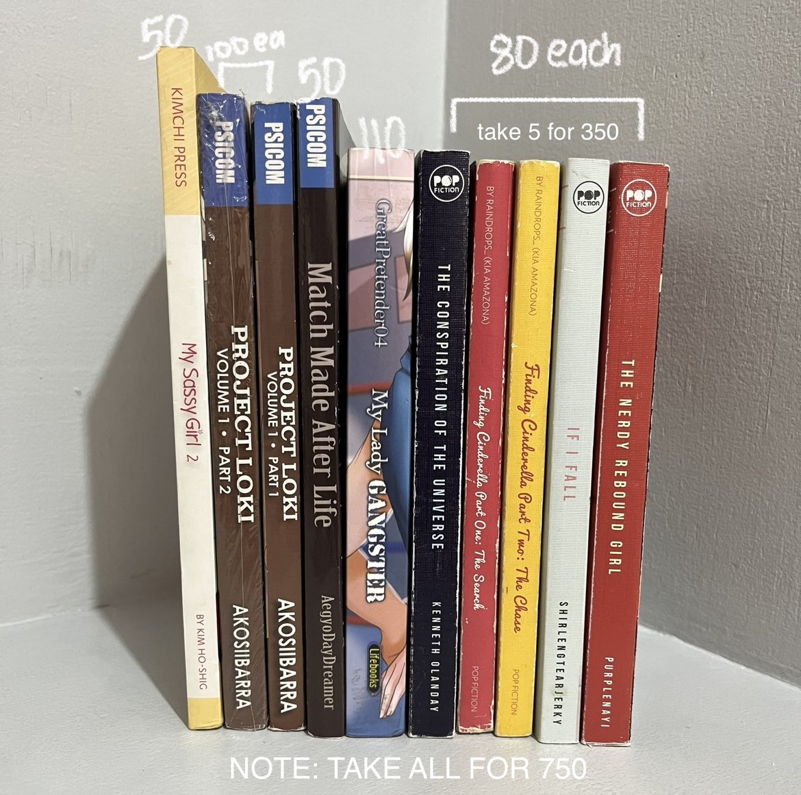 jynpoca's tweet photo. wts lfb ph
assorted books 

⤿ check photo for prices
⤿ gcash, sco 

reply / dm to claim
# books novels fiction booktwt booktwtph https://t.co/F1TSA60xv7