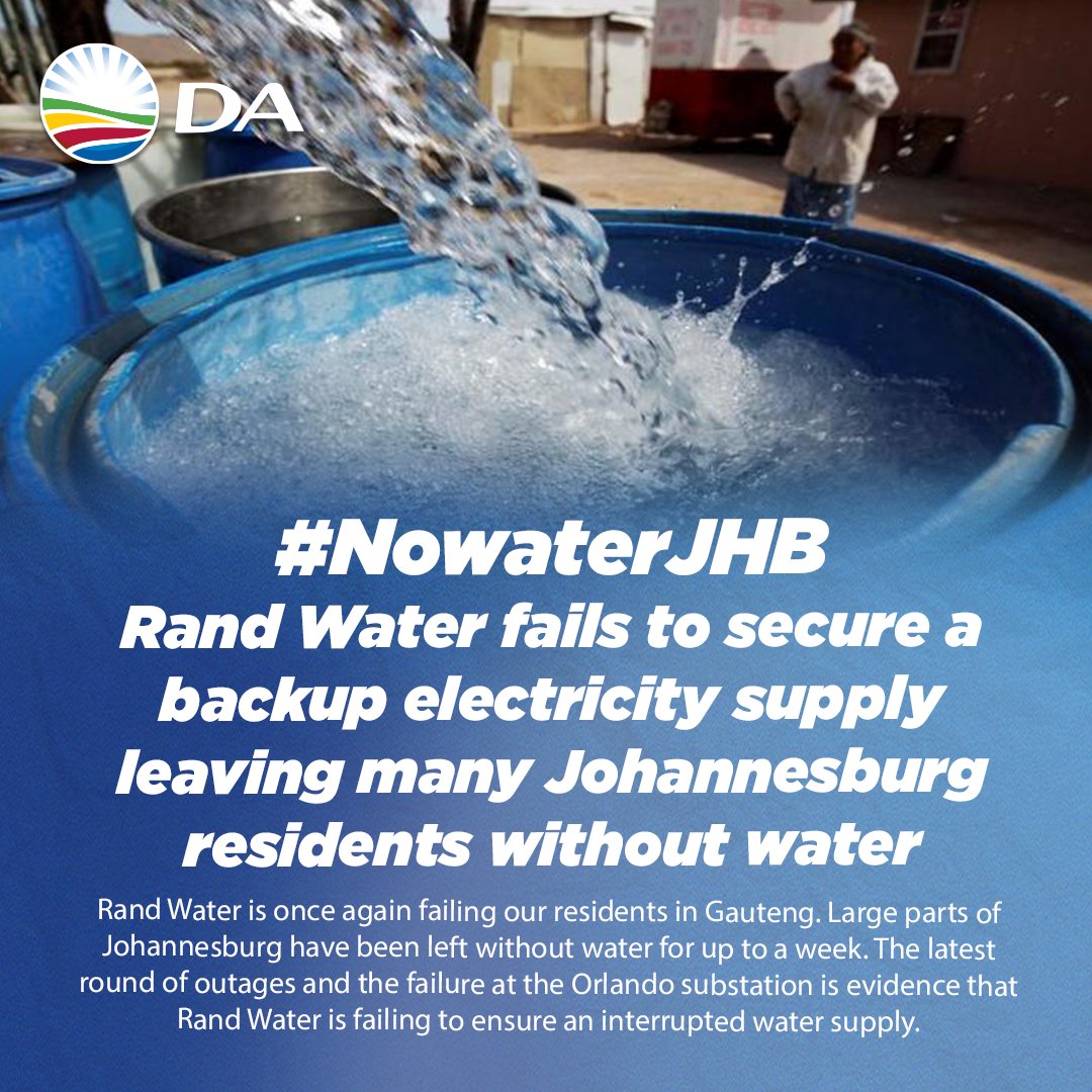 DA_GPL's tweet photo. 📣 #BreakingNews 🚨
😡😡 Johannesburg residents are left high and dry as Rand Water fails to secure a backup electricity supply. 😡😡
#RandWater #WaterShortage #ElectricalFailure #CommunitySupport #DA_GPL @NicoDeJager64
Read more: https://t.co/HiWrpMVBpX https://t.co/jGolQYkhBE