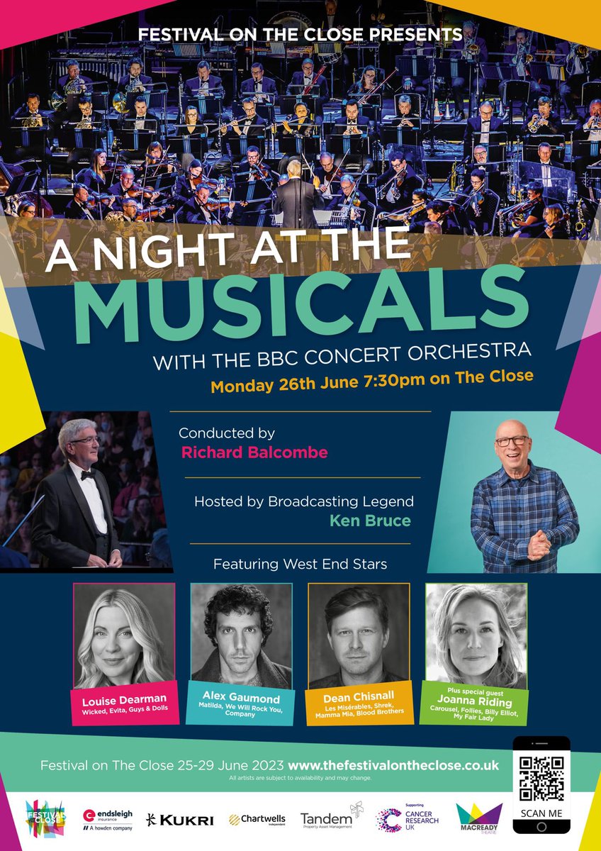 Thrilled to be part of this concert, come join us for a great set list. ‘A Night at the Musicals’ with @BBCCO 🎤🎭🎻 Monday 26th June Info & Tickets: thefestivalontheclose.co.uk @festontheclose @realkenbruce @LouiseDearman @AlexGaumond #joannariding #DeanChisnall #RichardBalcombe