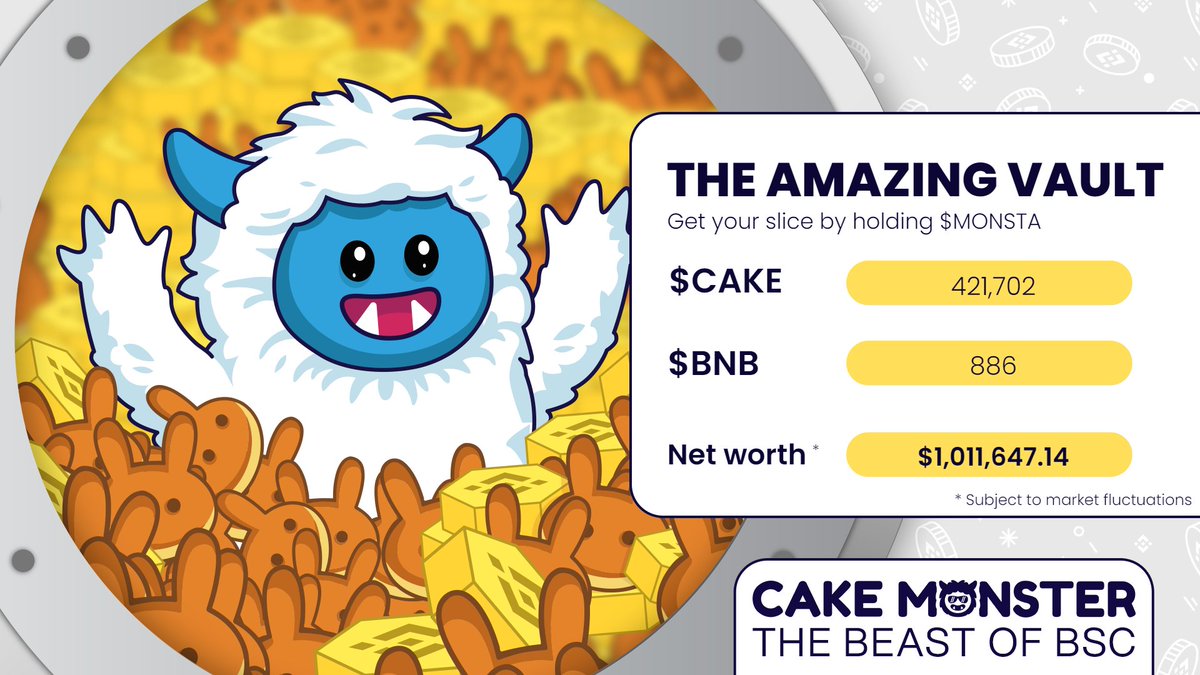 For buying some monsta now you could have a slice of that amazing vault in 6days.
What are you waiting for?
$MONSTA #TheBeastOfBSC
@thecakemnstr