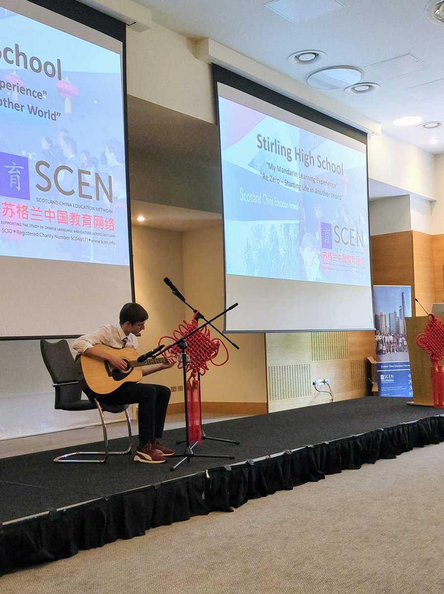 On Friday some S3&amp;4 Mandarin learners attended the SCEN Youth Summit in Edinburgh. Vlad gave a speech about his Mandarin learning at Stirling High and did a guitar performance. A big congratulations to Anna, Orla, Oscar &amp; Matthew who won the Mandarin speaking competition! 🇨🇳