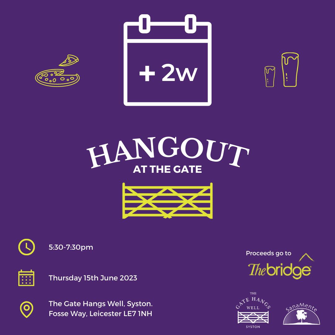 🌟 Join us for an incredible evening at Hangout at the Gate! 🌟

🗓️ Save the Date: Thursday 15th June
⏰ Time: 5:30pm-7:30pm
📍 Location: The Gate Hangs Well Syston

Don't miss out on this fantastic event! Mark your calendars and stay tuned for more details. See you there! 👋