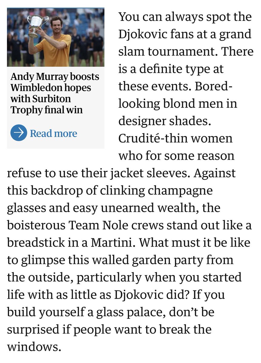 This bit, is he a Federer fan? Subconsciously projecting as he’s not one of those blond Fed fans? 😂😂😂  beyond unprofessional and embarrassing for @guardian #tennis #dobetter