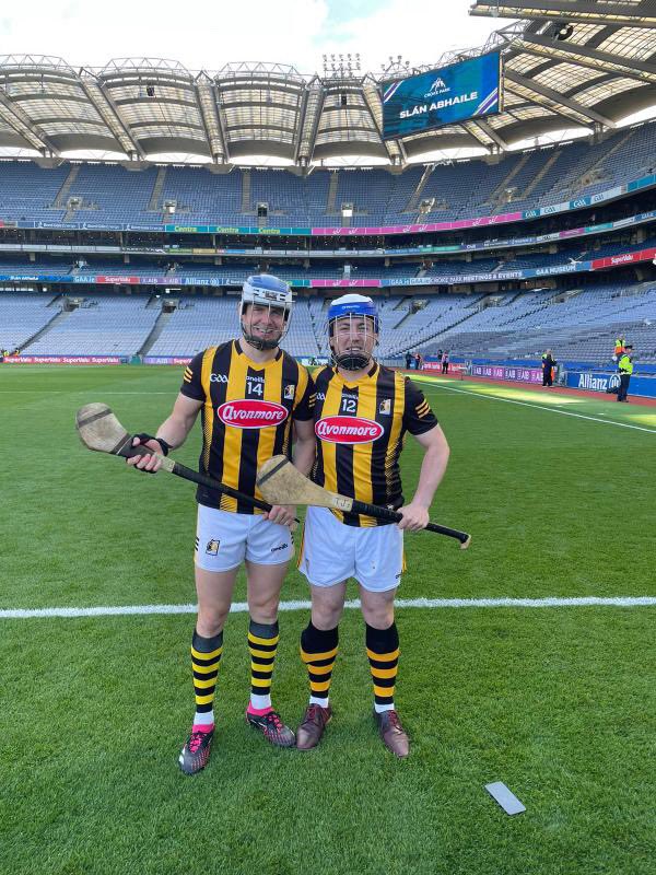 thomasniblock's tweet photo. Aaron Maguire, on his stag, goes full John Terry and manages to sneak onto Croke Park pitch and get his photo with TJ Reid. Helmet, hurl, the works! We mention this and how it happened on todays podcast. Out later today 😂 https://t.co/N50TIdQrgA