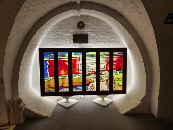 Morning Moment - Reflections on the Hertford Union Canal, stained glass work by Jim Ives exhibited at the East End Canal Festival, is now in St John's Church, Bethnal Green. Still a feast for the eyes.