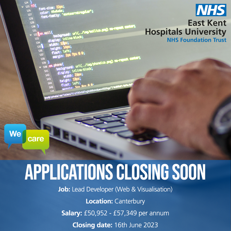 EKHUFTJobs's tweet photo. The #EKHUFT Information Team are looking for a dedicated, enthusiastic and dynamic individual to join their innovative, award winning team as the Lead Developer for Web &amp; Visualisation

@EKHUFT @marcwfarr @EkhuftInfo @rewinsinfodev

#LeadDeveloper #NHSJobs #DeveloperJobs