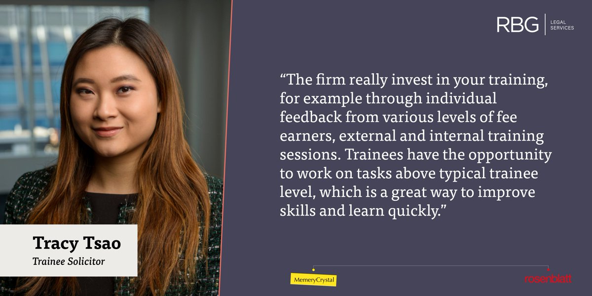 At RBG Legal Services, our small intake of trainees have the opportunity to work across dispute matters at <a href="/RosenblattSols/">Rosenblatt</a> and corporate matters at <a href="/MemeryCrystal/">Memery Crystal</a>. Apply before 23 June to get ahead on the pathway to qualification.

ow.ly/VNmS50OLC94