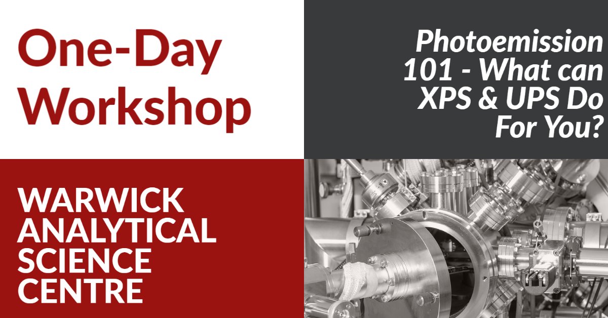 Happy to announce that @WASC_Warwick, <a href="/waldronc/">x</a> &amp; I are hosting an XPS/UPS workshop on Sept 20th. Speakers include <a href="/DaveXPS/">David Morgan</a>, <a href="/bluebananna/">Dr Anna Regoutz</a>, <a href="/KratosAnalytial/">Kratos Analytical</a> &amp; Oxford PV. Should be a great (and FREE!) event for students to find out more about photoemission! warwick.ac.uk/fac/sci/wasc/e…