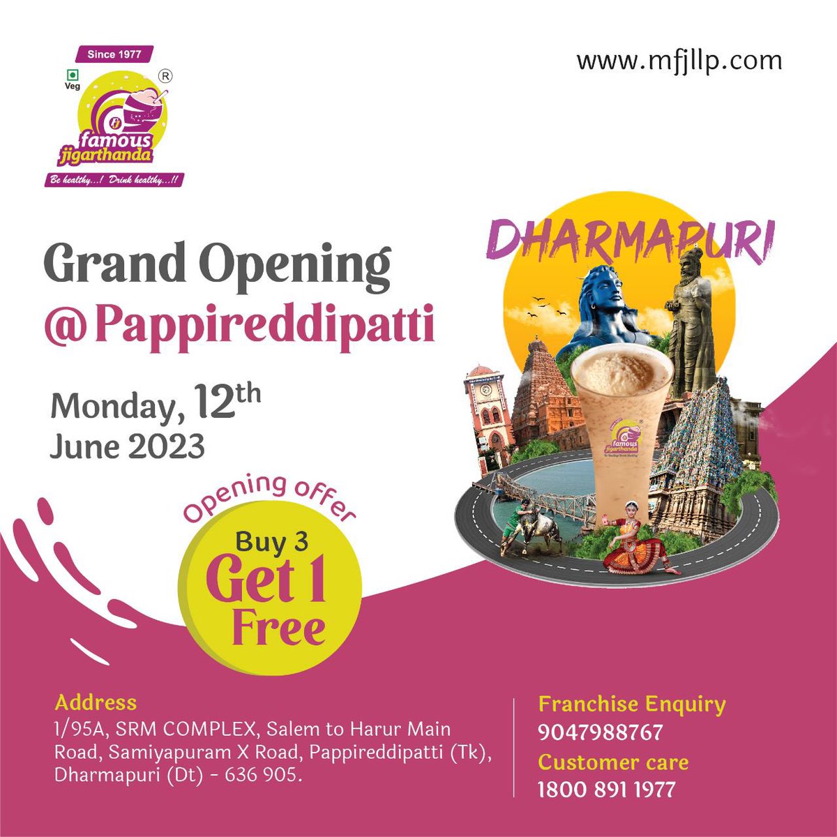 FAMOUSJIGAROFFL's tweet photo. WELCOMES YOU ALL 

#famousjigarthanda #maduraifamousjigarthanda #ilovejigarthanda #pappireddipatti #dharmapuri_district #tamilnadu #openingceremony

FOR BUSINESS ENQUIRY : +9190479-88767

https://t.co/r4cK0g4q9m https://t.co/BBKc84c9AE