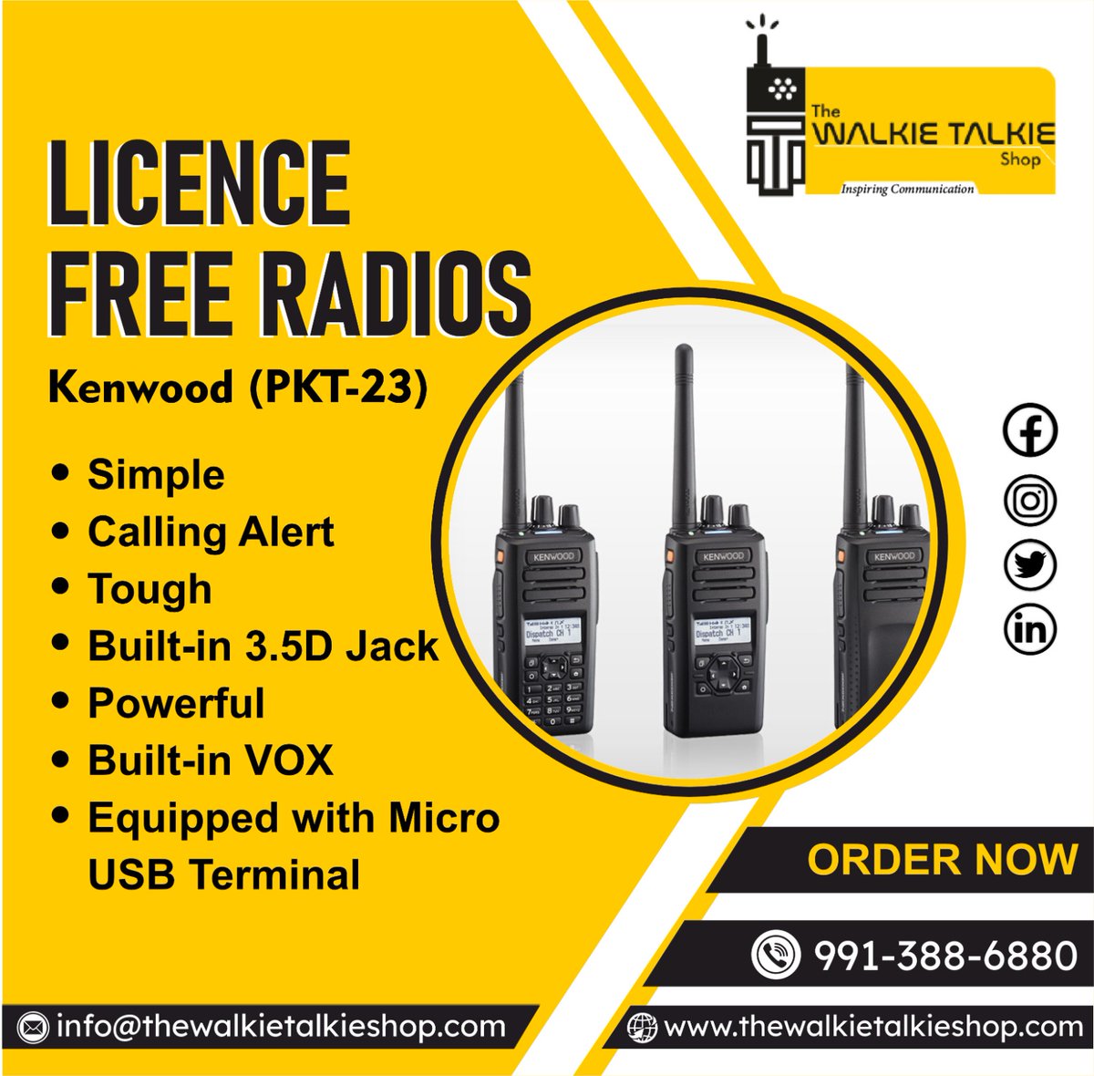 TheWalkieShop's tweet photo. 📌LICENCE  FREE RADIOS 📱Kenwood (PKT-23)

📱Simple
📱Calling Alert
📱Tough
📱Built-in 3.5D Jack
📱Powerful
📱Built-in VOX
📱Equipped with Micro USB Terminal

𝐓𝐡𝐞 𝐖𝐚𝐥𝐤𝐢𝐞 𝐓𝐚𝐥𝐤𝐢𝐞 𝐒𝐡𝐨𝐩
for more details contact us:-+91 99138 86880 https://t.co/eOwsfK503W